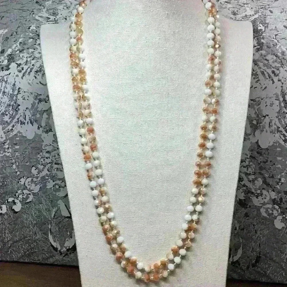 60” AB Orange and White Faceted Glass Bead Necklace - Picture 1 of 5